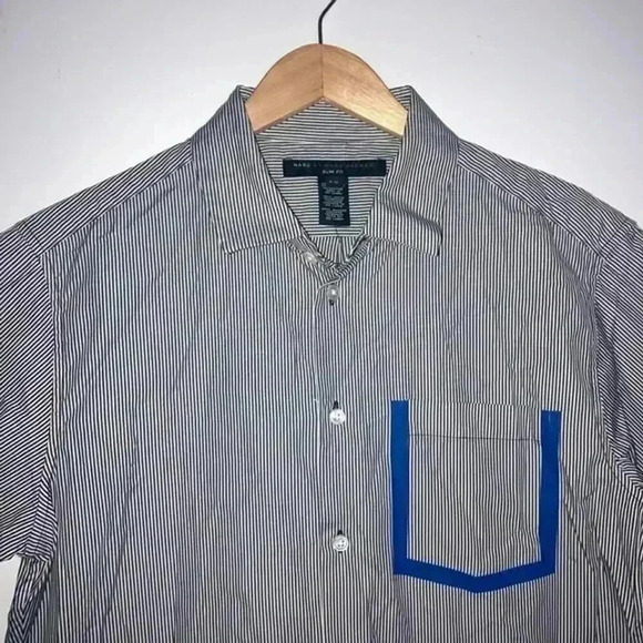 Marc by Marc Jacob Striped Short Sleeve Shirt Phantom Multi Slim Fit Size XS - Picture 5 of 10